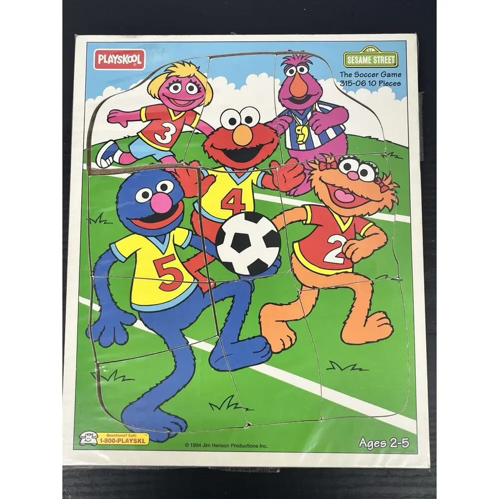 Vintage Playskool Sesame Street Wooden Tray Puzzles Lot of 2 Elmo Grover Soccer